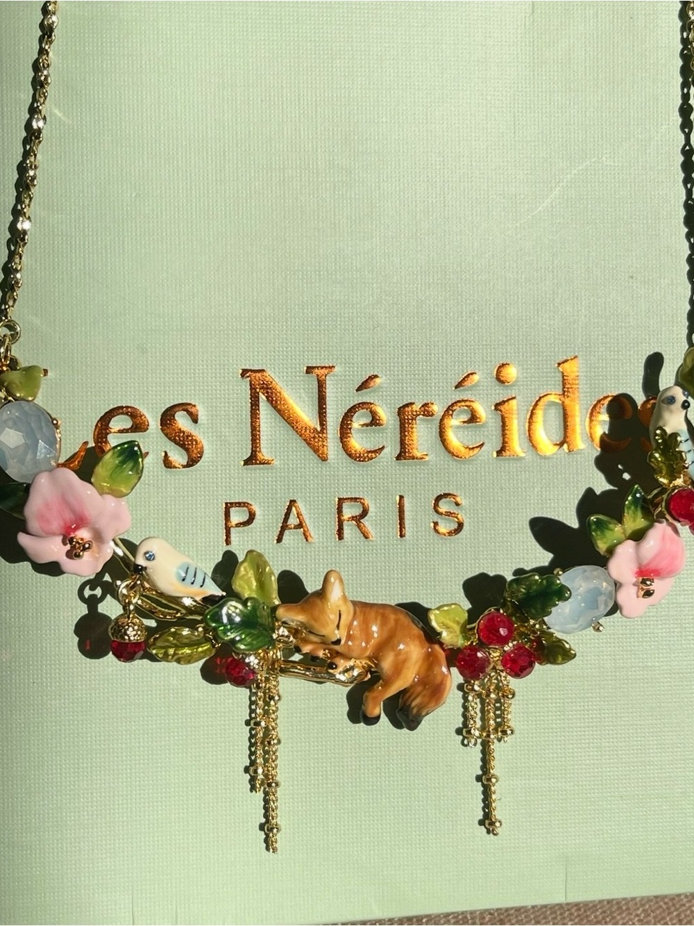 Les Nereides Forest Awakening Collar Necklace AMEF3011 Fox Enamel Gold